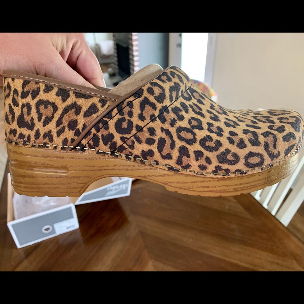 Dansko Professional Suede Leopard Clogs